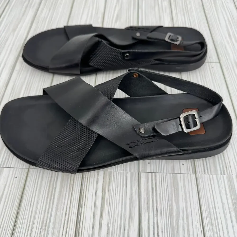 Gino Cherruti sandals men's 10 slingback cross strap black leather comfort